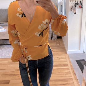 Aritzia floral wrap blouse